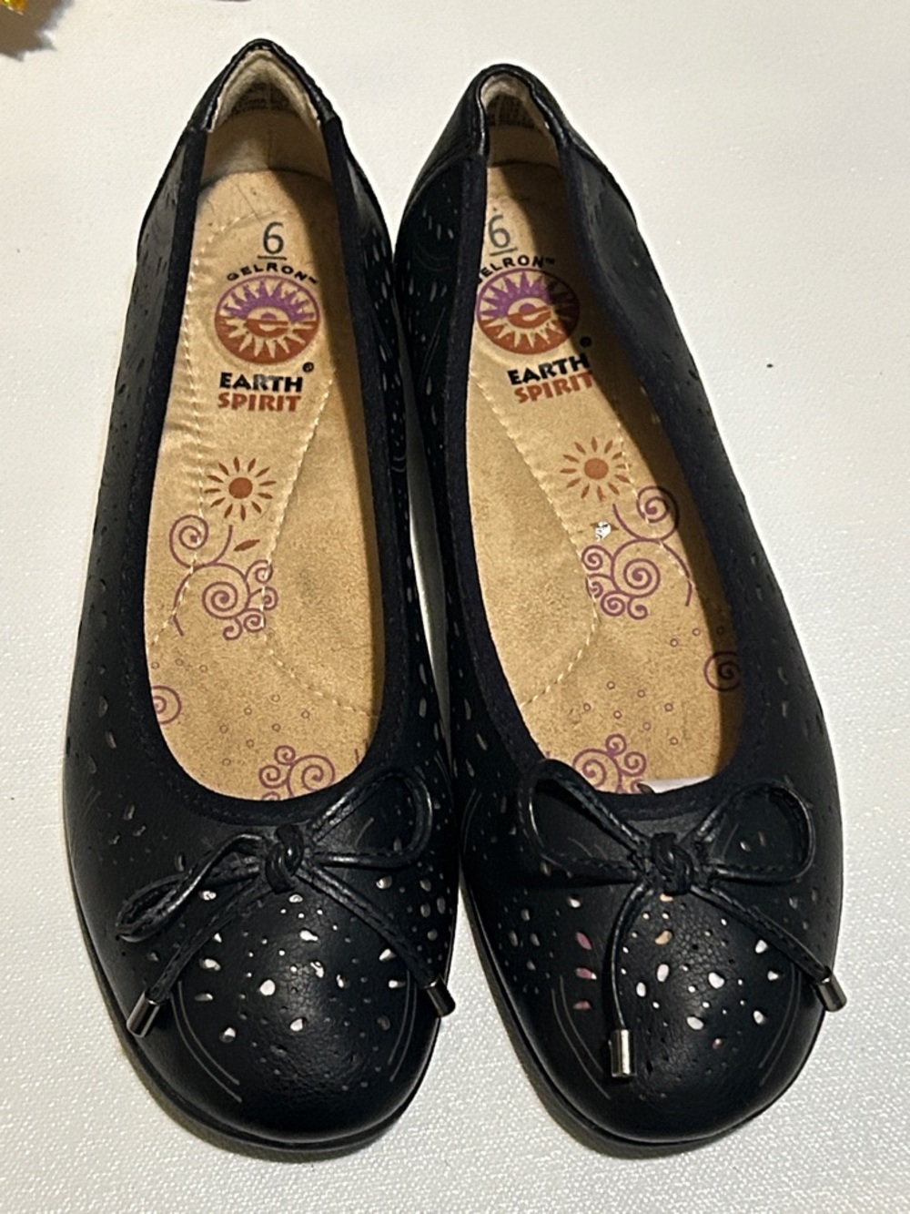 Earth Spirit Black Perforated Bow Ballet Flats